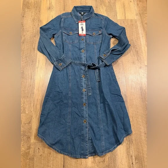 NWT Frye Women's Denim Midi Button Front Dress - Picture 2 of 6
